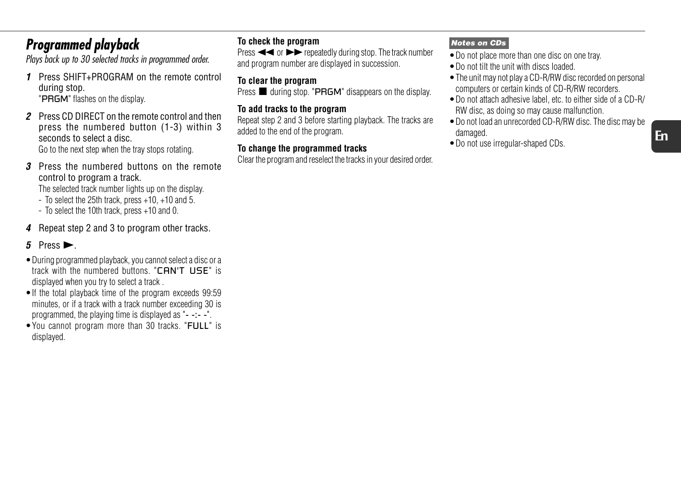 Programmed playback, 11 en | Aiwa NSX-D70 User Manual | Page 11 / 22