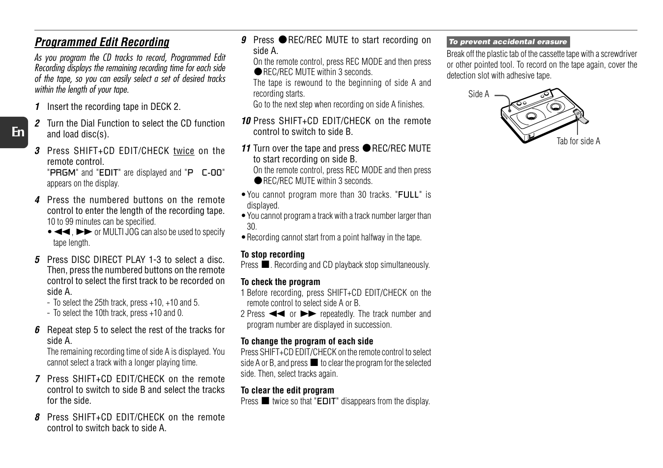 16 en, Programmed edit recording | Aiwa NSX-D70 User Manual | Page 16 / 22