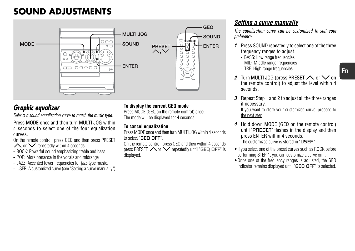 Sound adjustments, Graphic equalizer, 17 en | Aiwa NSX-D70 User Manual | Page 17 / 22