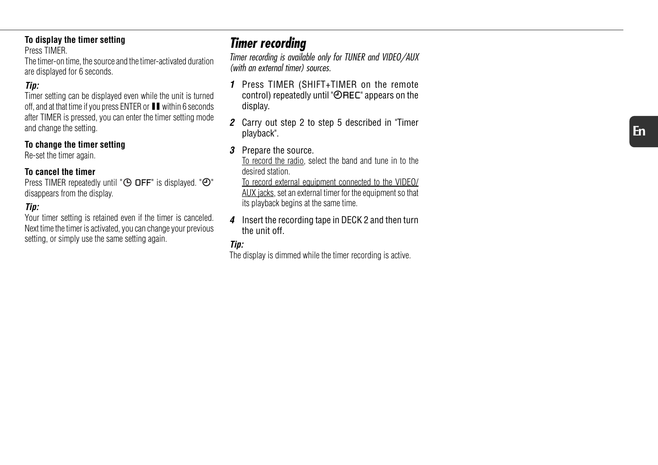 Timer recording, 19 en | Aiwa NSX-D70 User Manual | Page 19 / 22