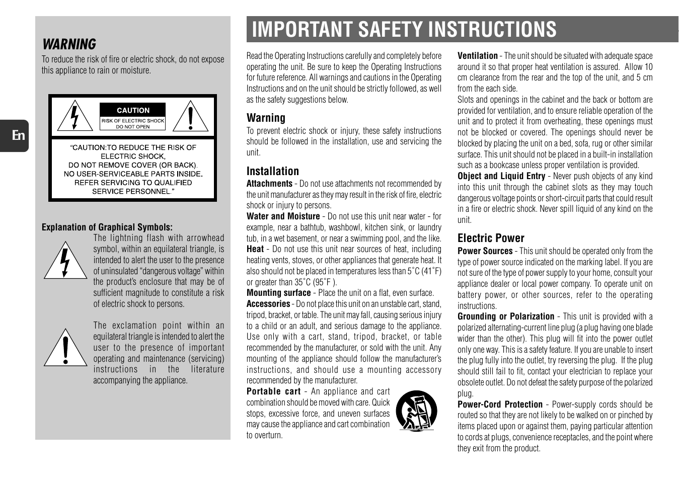 Important safety instructions, Warning | Aiwa NSX-D70 User Manual | Page 2 / 22