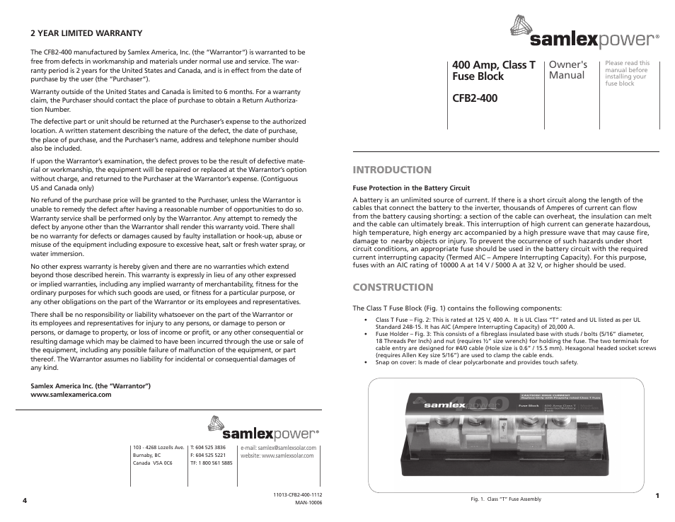 Samlex America CFB2-400 User Manual | 2 pages