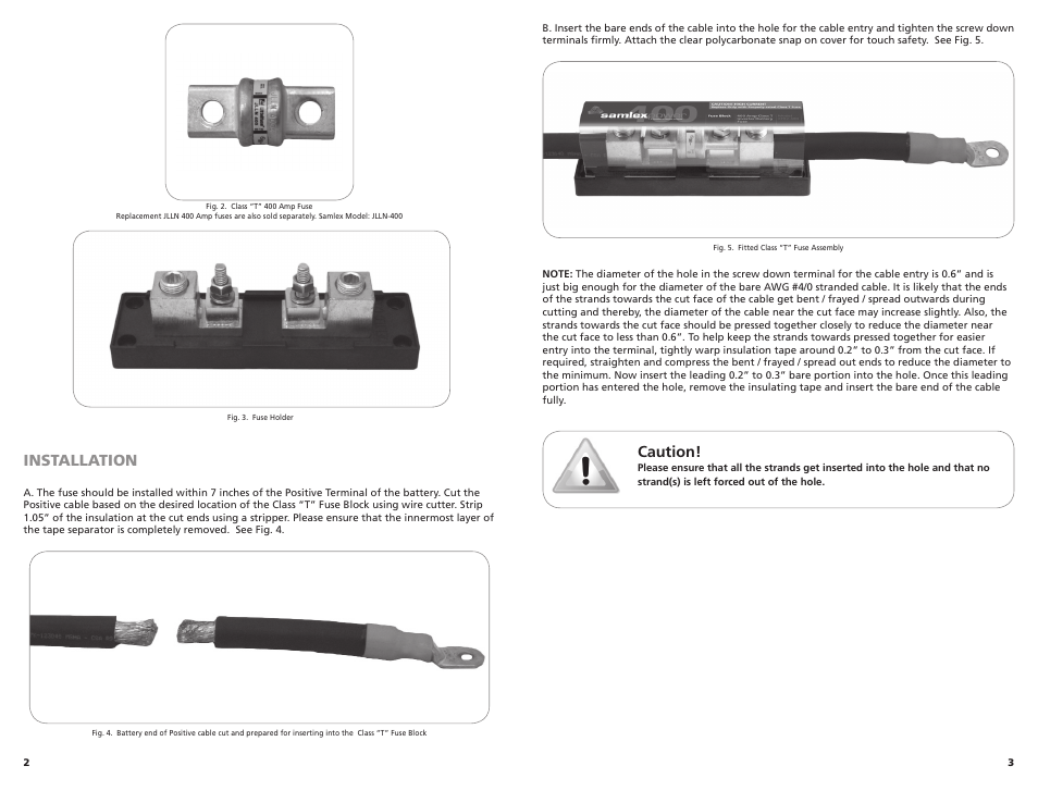 Caution, Installation | Samlex America CFB2-400 User Manual | Page 2 / 2