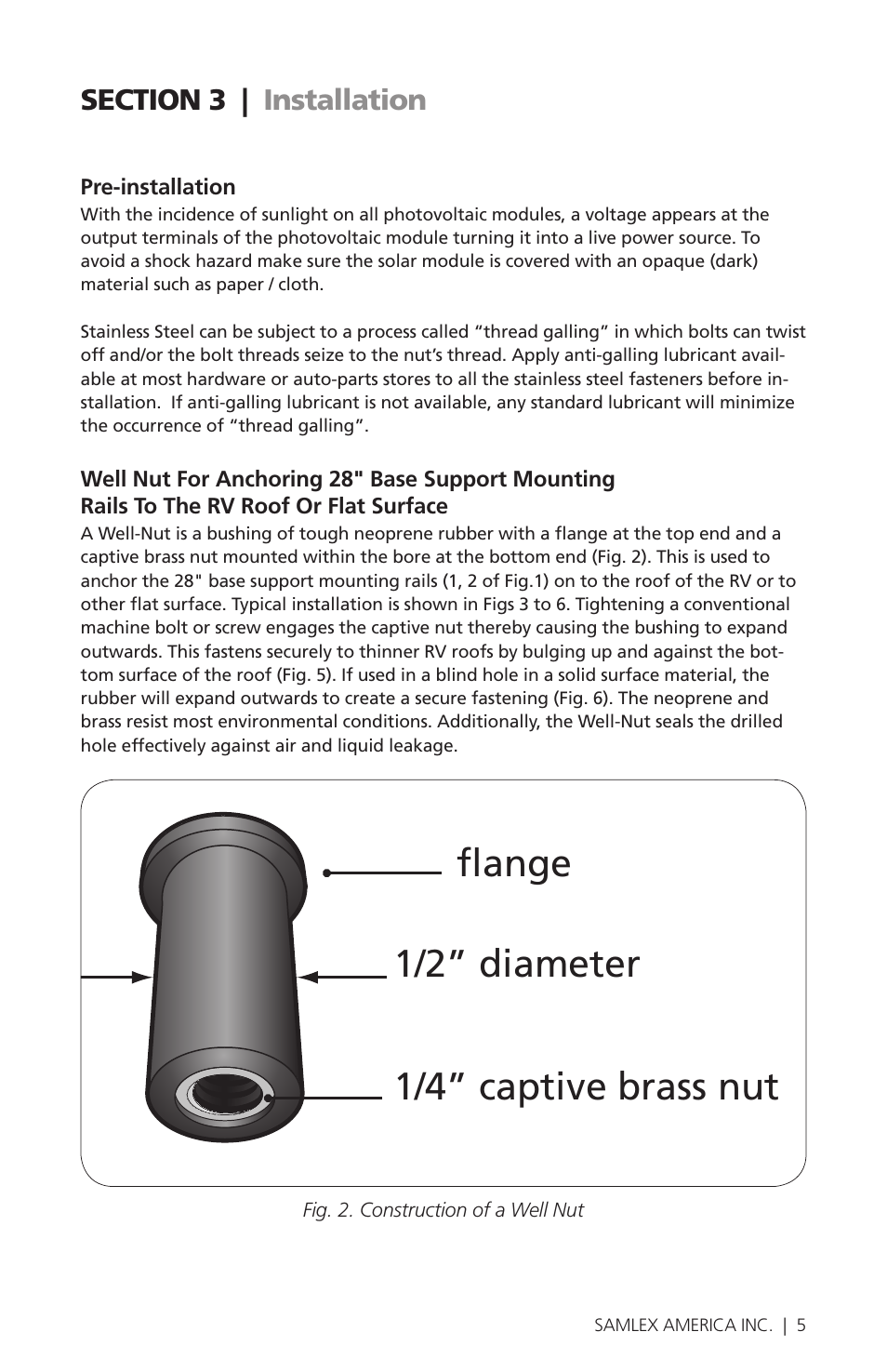 Flange 1/2” diameter 1/4” captive brass nut | Samlex America ADJ-28 User Manual | Page 5 / 12