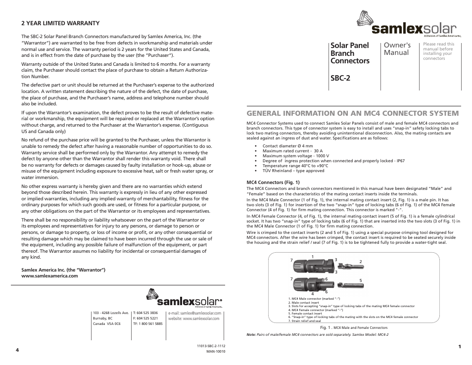 Samlex America SBC-2 User Manual | 2 pages