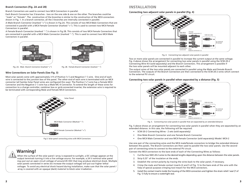 Warning, Installation | Samlex America SBC-2 User Manual | Page 2 / 2