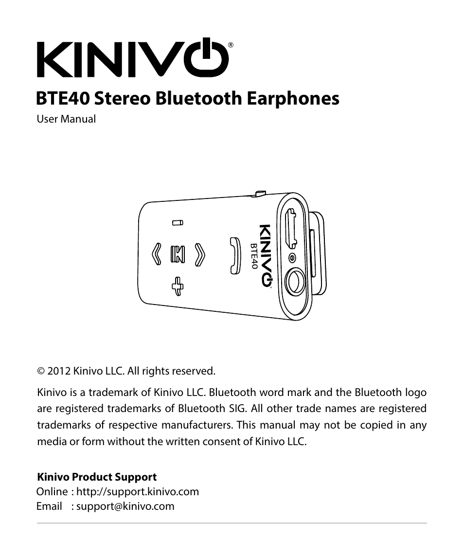 Kinivo BTE40 Bluetooth Stereo Headphones EN User Manual | 18 pages