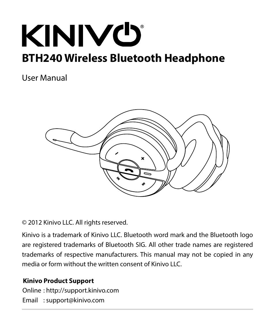 Kinivo BTH240 Bluetooth Stereo Headphone EN User Manual | 16 pages