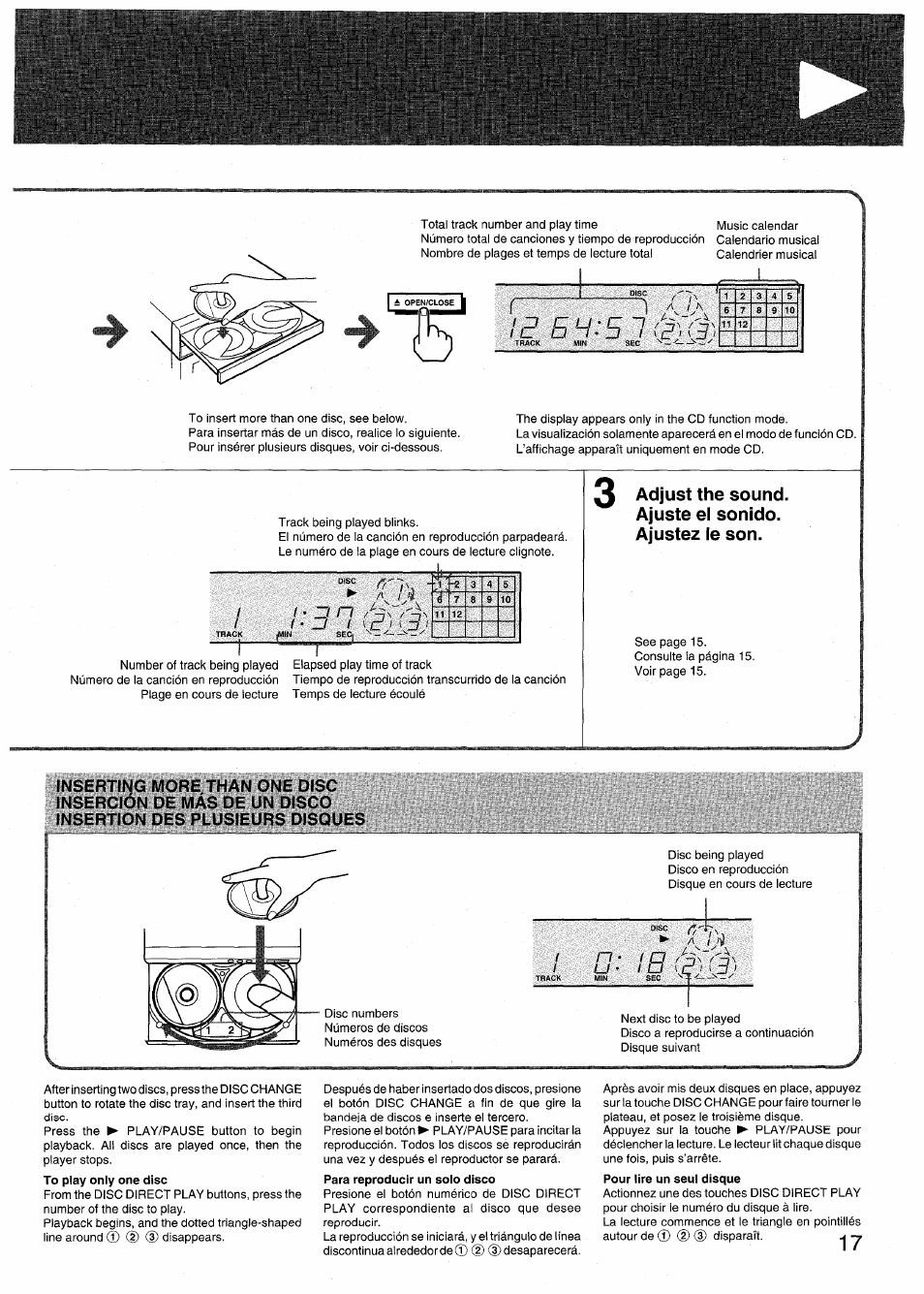 A lit, Adjust the sound. ajuste el sonido. ajustez le son, I lj / in r ~î | Aiwa RX-N939U User Manual | Page 17 / 80