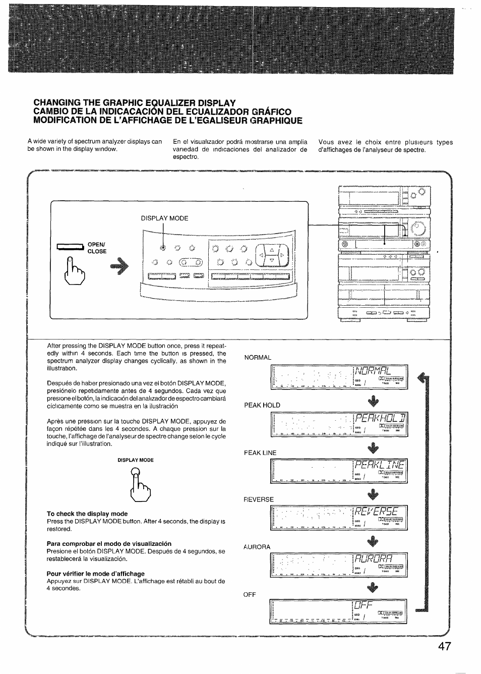 Para comprobar el modo de visualización, Pour vérifier ie mode d’affichage, O o '0 | Aiwa RX-N939U User Manual | Page 47 / 80