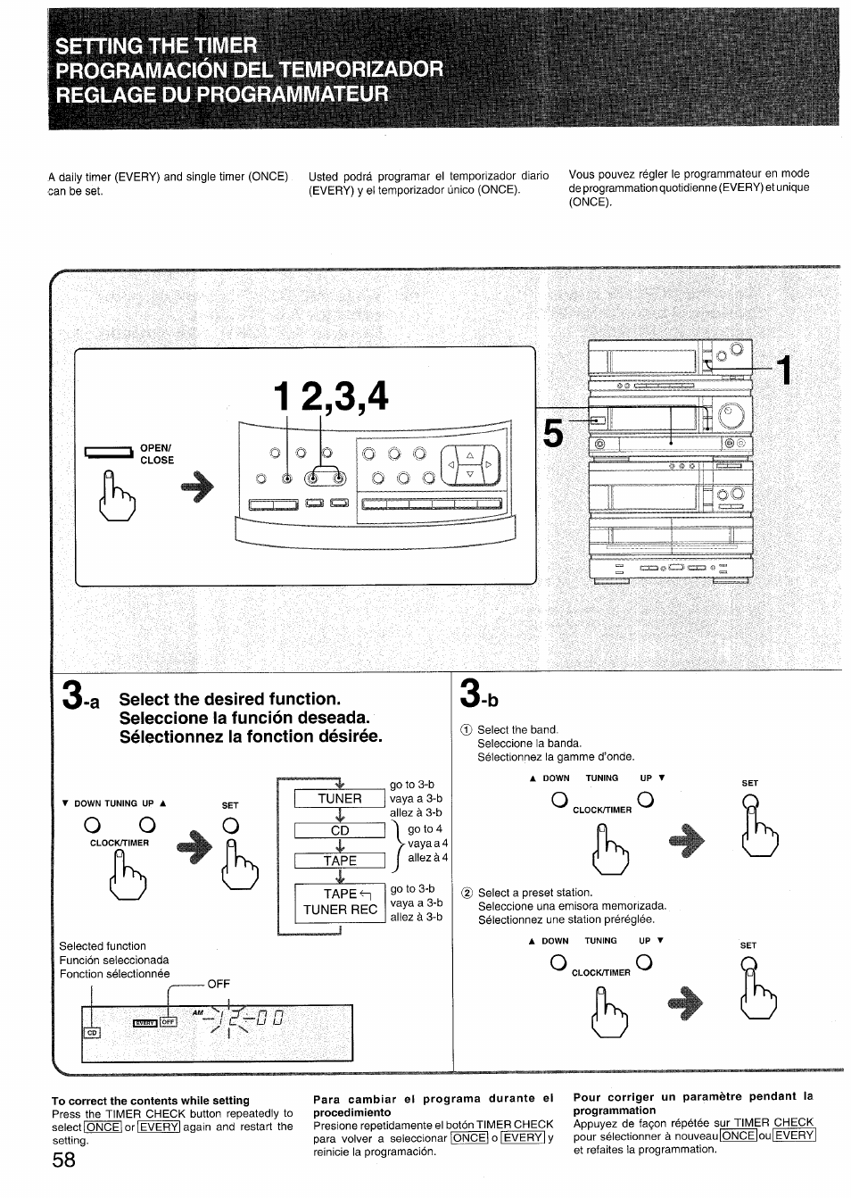 To correct the contents while setting, Para cambiar el programa durante el procedimiento | Aiwa RX-N939U User Manual | Page 58 / 80