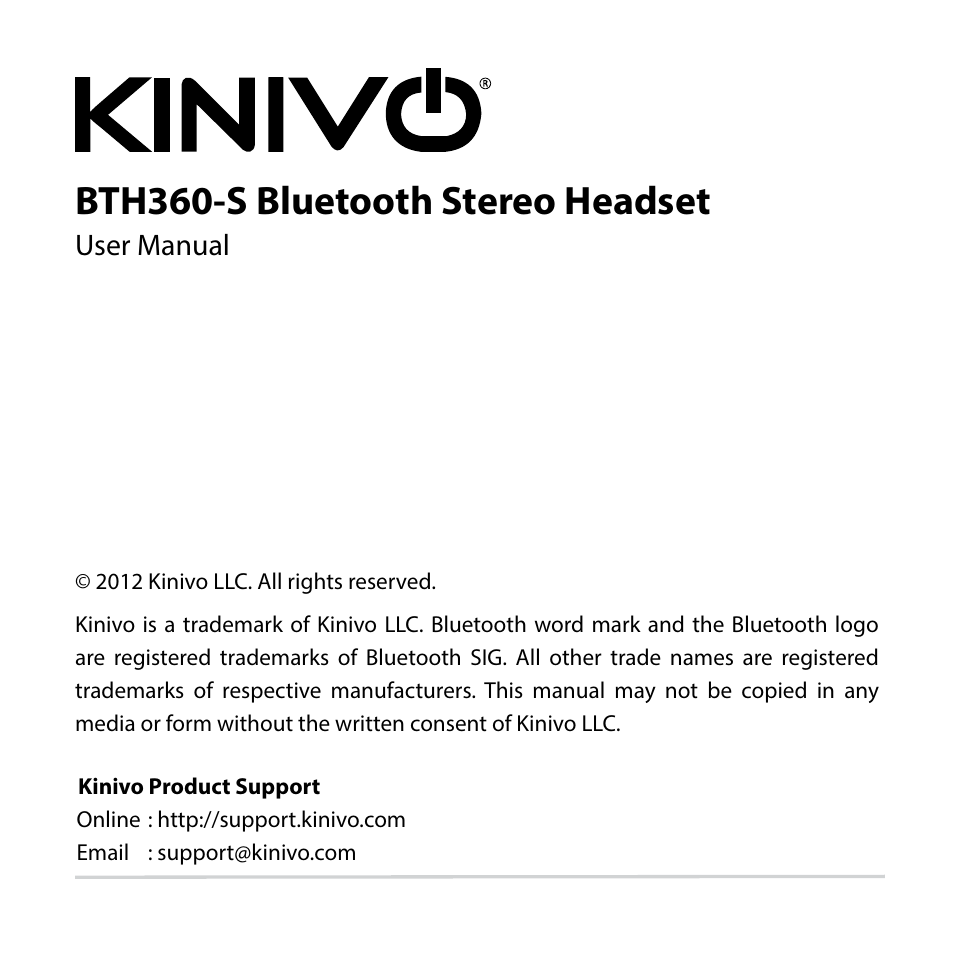 Kinivo BTH360-S Bluetooth Stereo Headphone User Manual | 20 pages