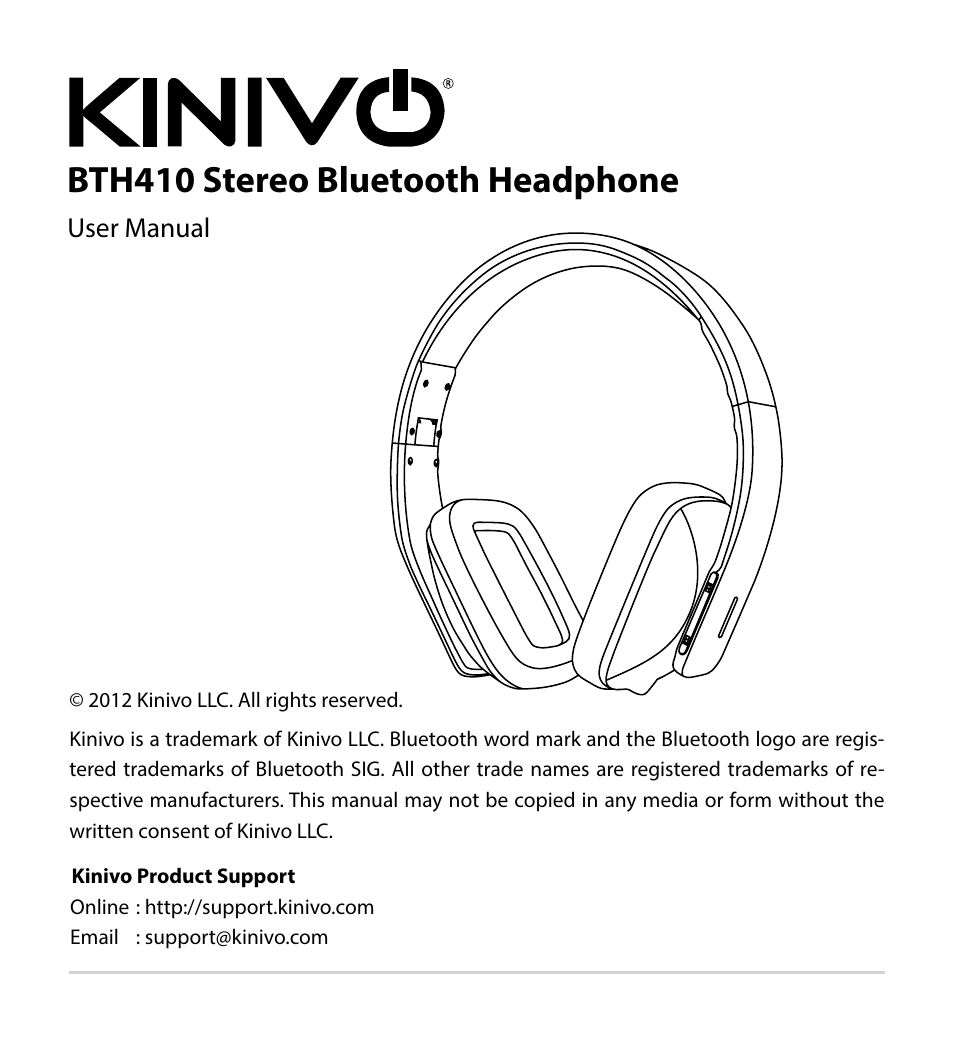 Kinivo BTH410 Bluetooth Stereo Headphone User Manual | 16 pages