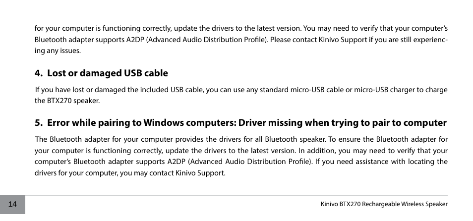 Kinivo BTX270 Wireless Bluetooth Speaker User Manual | Page 14 / 20