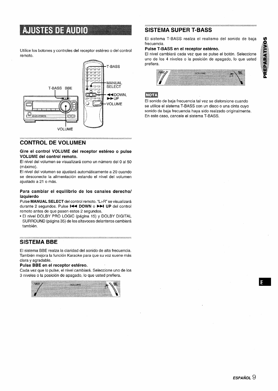 Ajustes de au, Sistema super t-bass, Control de volumen | Sistema bbe, Ajustes de audio, Llillíílb | Aiwa XR-MT1000 User Manual | Page 47 / 116