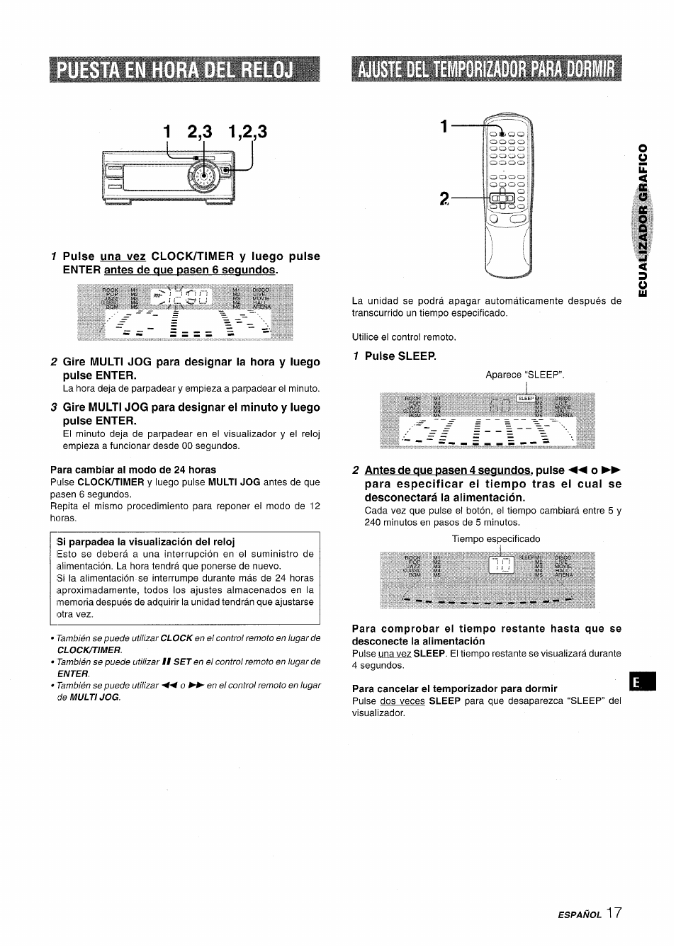 Ajuste del temporizador para dormir, Para cambiar al modo de 24 horas, Para cancelar el temporizador para dormir | Aiwa XR-MT1000 User Manual | Page 55 / 116