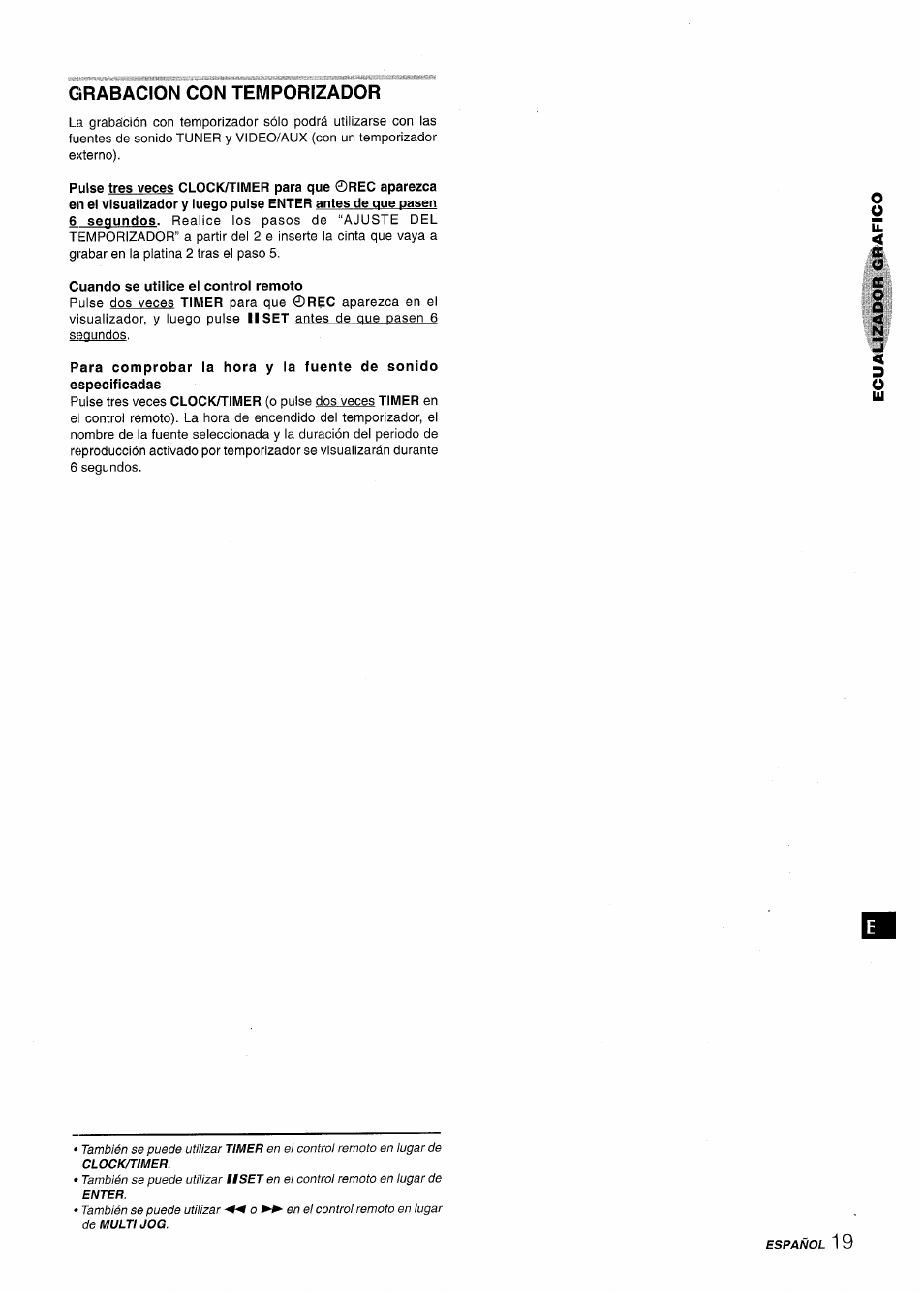 Grabacion con temporizador, Cuando se utilice ei controi remoto | Aiwa XR-MT1000 User Manual | Page 57 / 116