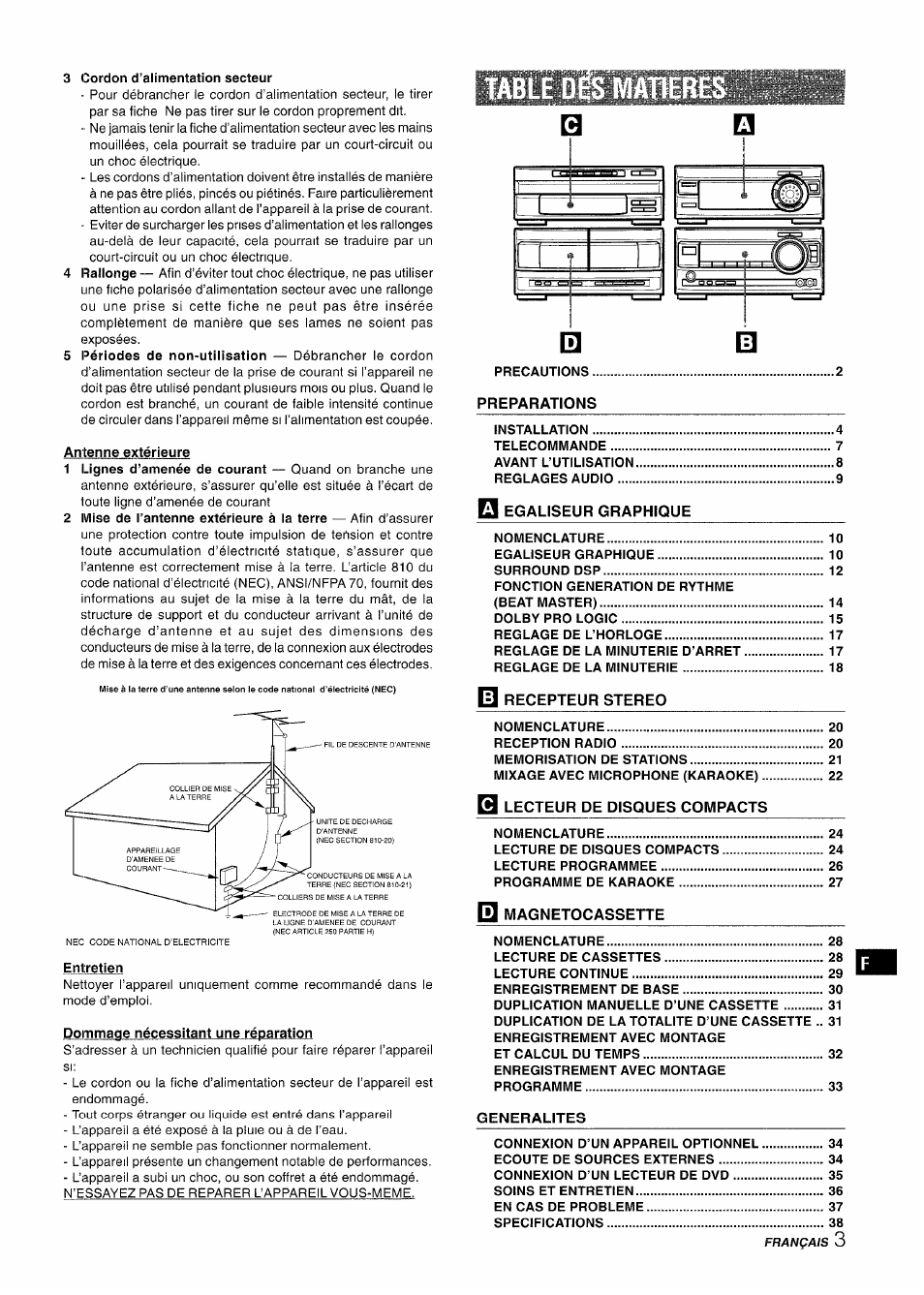 Table dis mat1er | Aiwa XR-MT1000 User Manual | Page 79 / 116