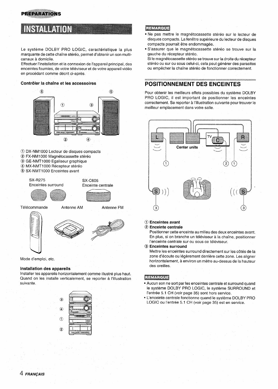Positionnement des enceintes | Aiwa XR-MT1000 User Manual | Page 80 / 116
