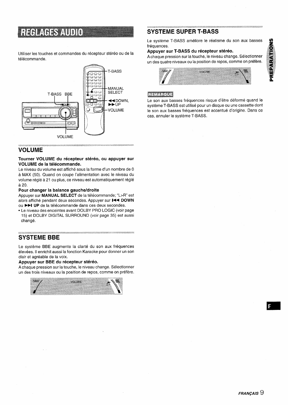 Systeme super t-bass, Volume, Systeme bbe | Aiwa XR-MT1000 User Manual | Page 85 / 116