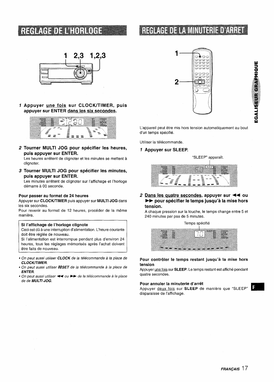 Reglage de la minuterie d'arret, Pour passer au format de 24 heures, Pour annuler la minuterie d’arrêt | Aiwa XR-MT1000 User Manual | Page 93 / 116