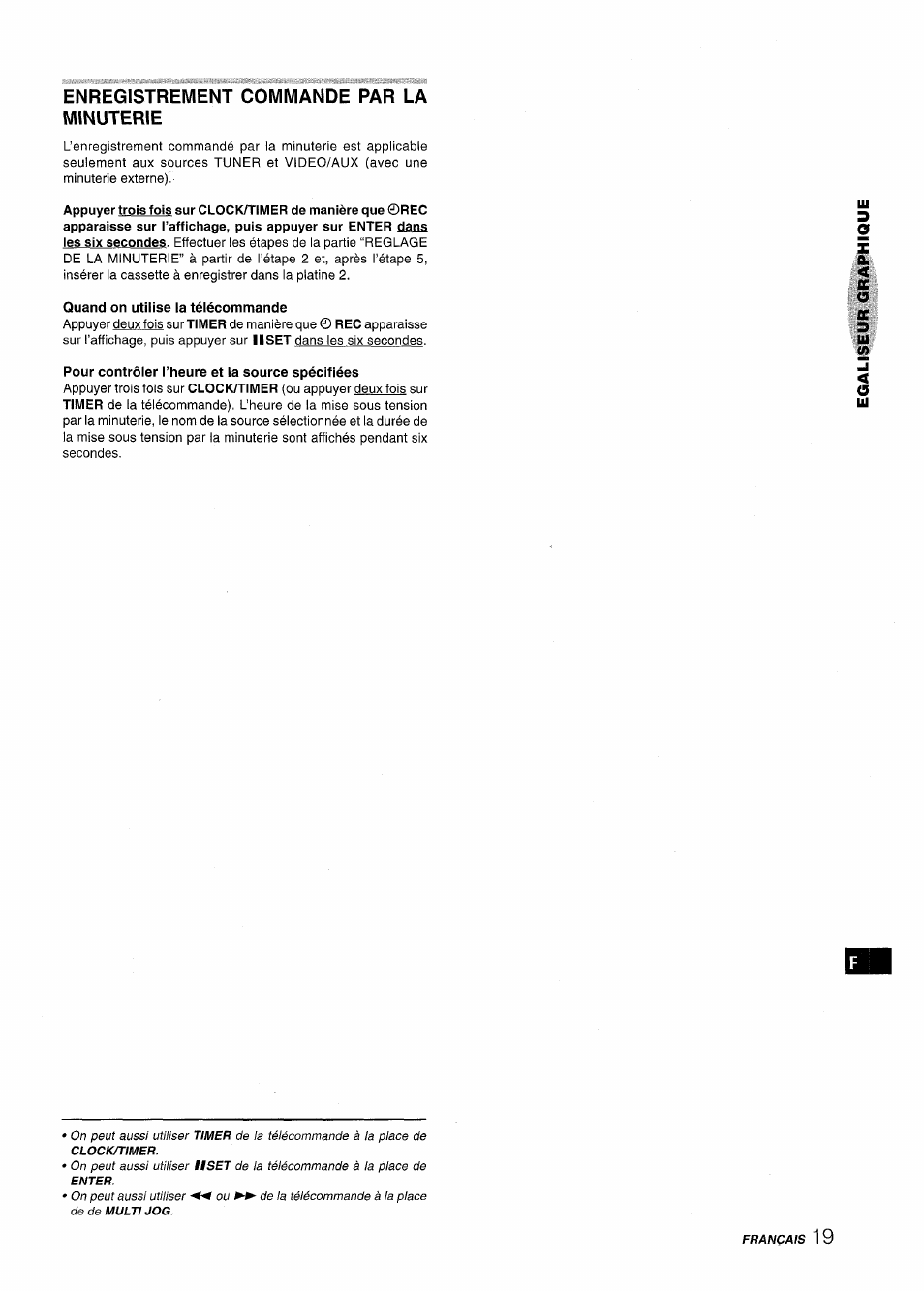 Enregistrement commande par la minuterie, Quand on utilise la télécommande, Pour contrôler l’heure et la source spécifiées | Aiwa XR-MT1000 User Manual | Page 95 / 116