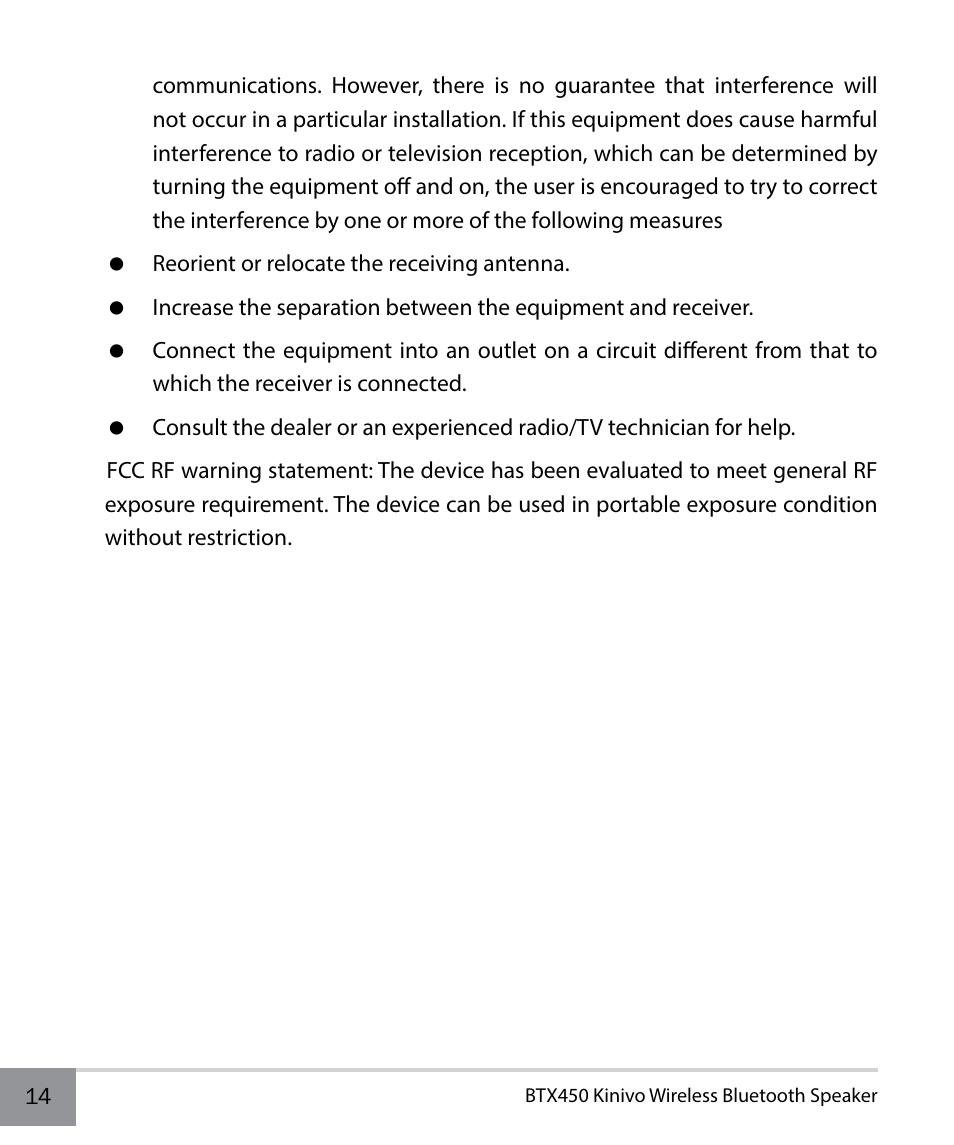 Kinivo BTX450 Wireless Bluetooth Speaker EN User Manual | Page 14 / 16