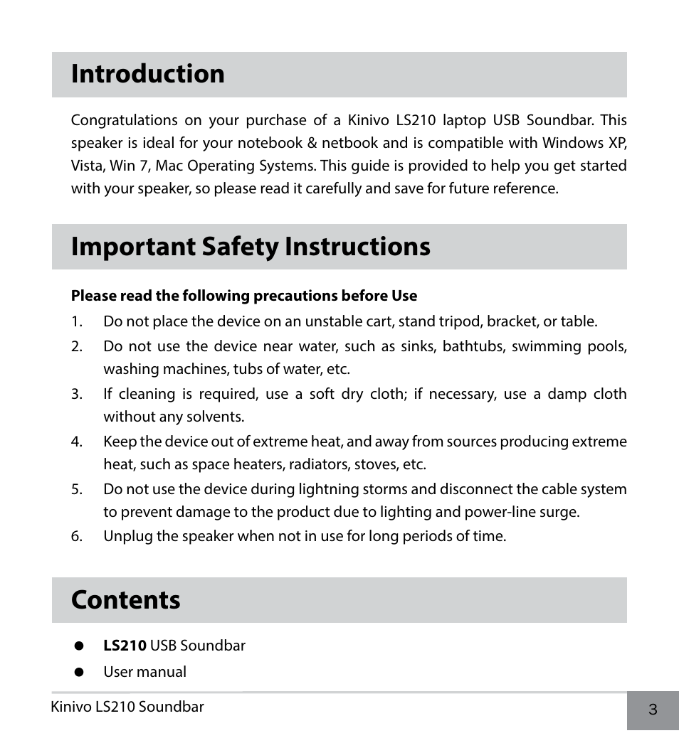 Kinivo LS210 Portable Laptop Speaker User Manual | Page 3 / 10