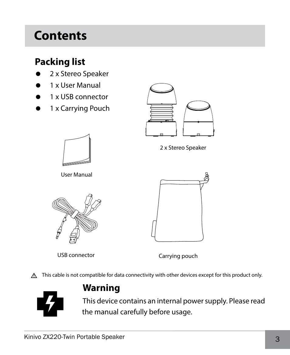 Kinivo ZX220 Portable Twin Speakers User Manual | Page 3 / 12