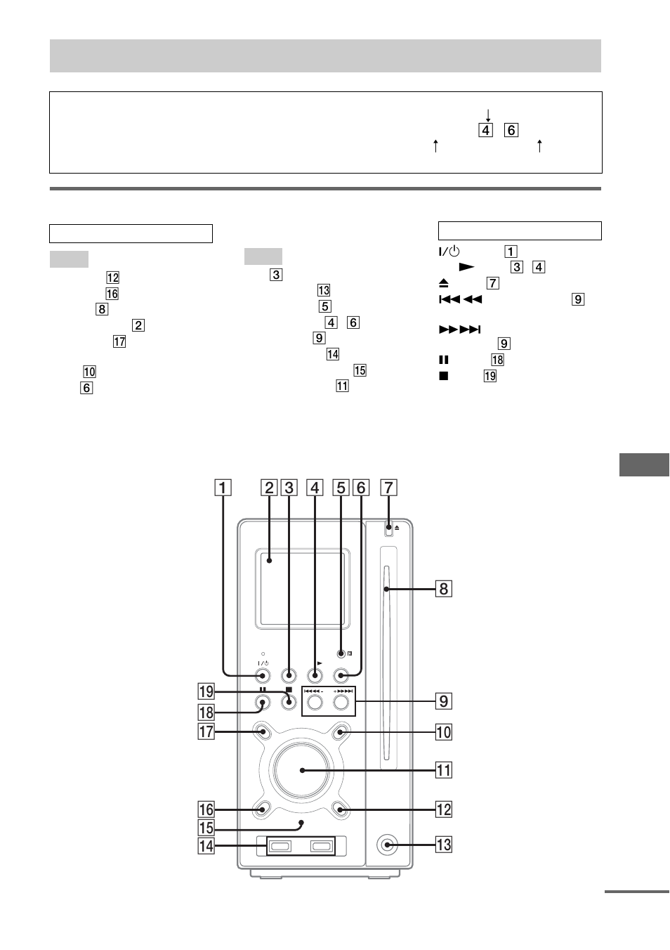 List of button locations and reference, List of button locations and reference pages, Main unit | Aiwa AWP-ZP5 User Manual | Page 37 / 40