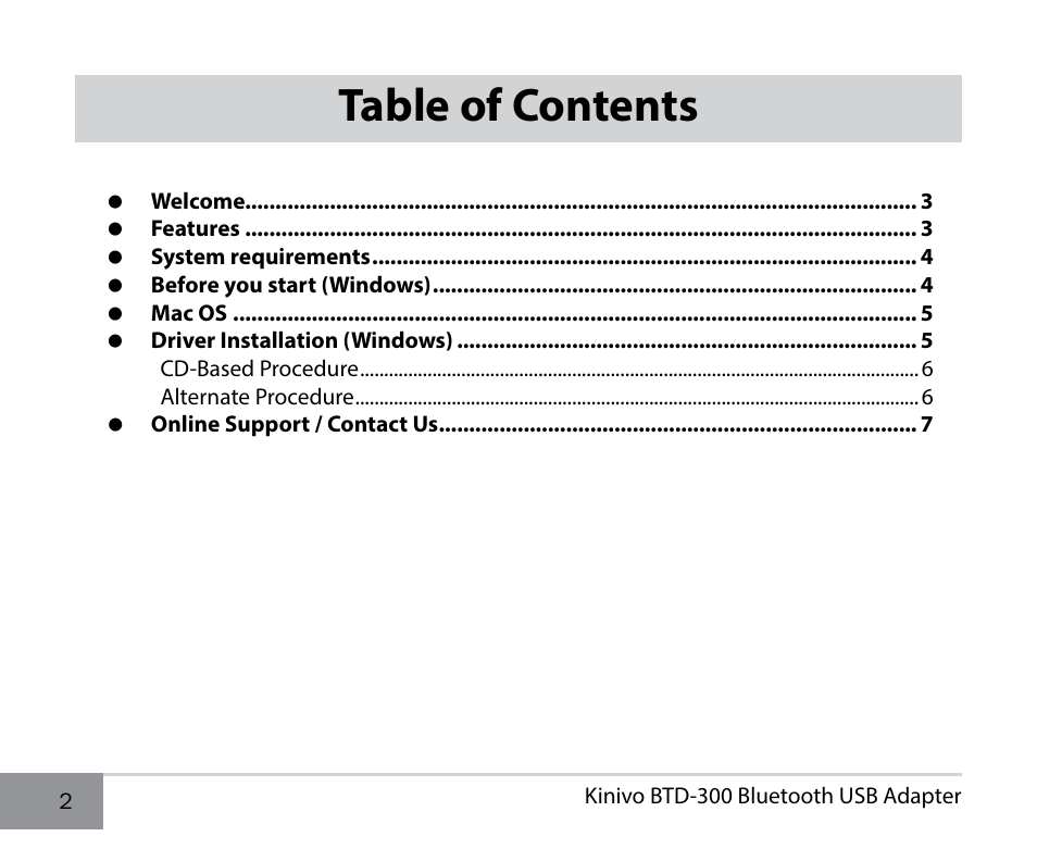 Kinivo BTD-300 Bluetooth 3.0 USB Adapter EN User Manual | Page 2 / 8