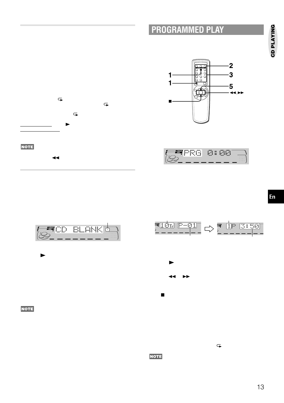 Programmed play, Random /repeat play, Blank skip play | Aiwa NSX-AJ50 User Manual | Page 13 / 68
