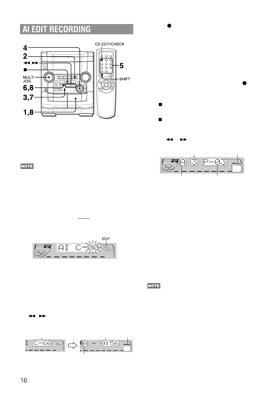 Ai edit recording | Aiwa NSX-AJ50 User Manual | Page 16 / 68