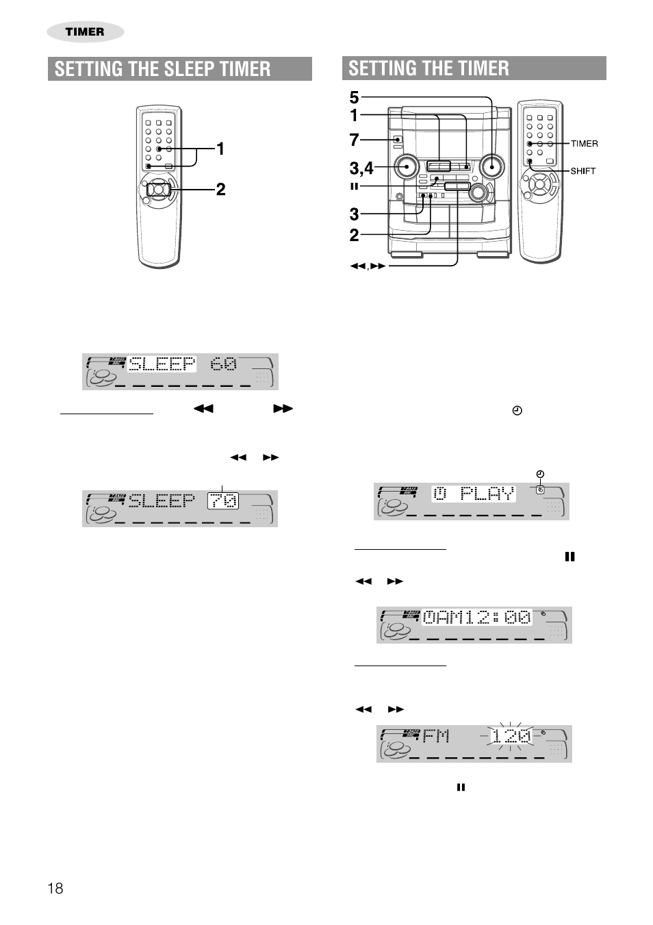 Setting the timer, Setting the sleep timer | Aiwa NSX-AJ50 User Manual | Page 18 / 68