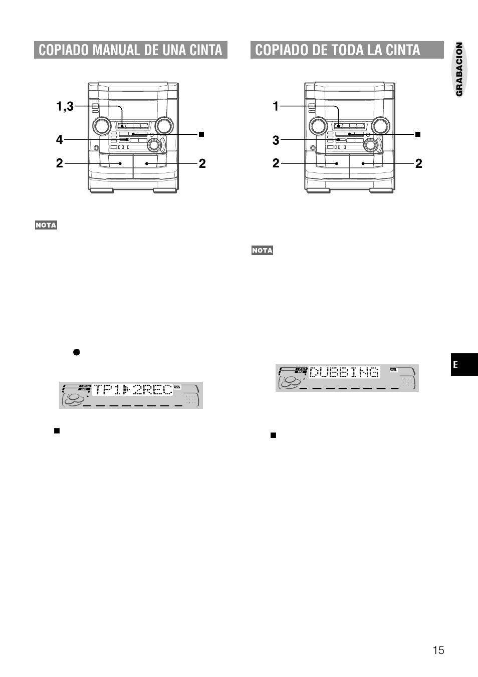 Copiado manual de una cinta, Copiado de toda la cinta | Aiwa NSX-AJ50 User Manual | Page 38 / 68