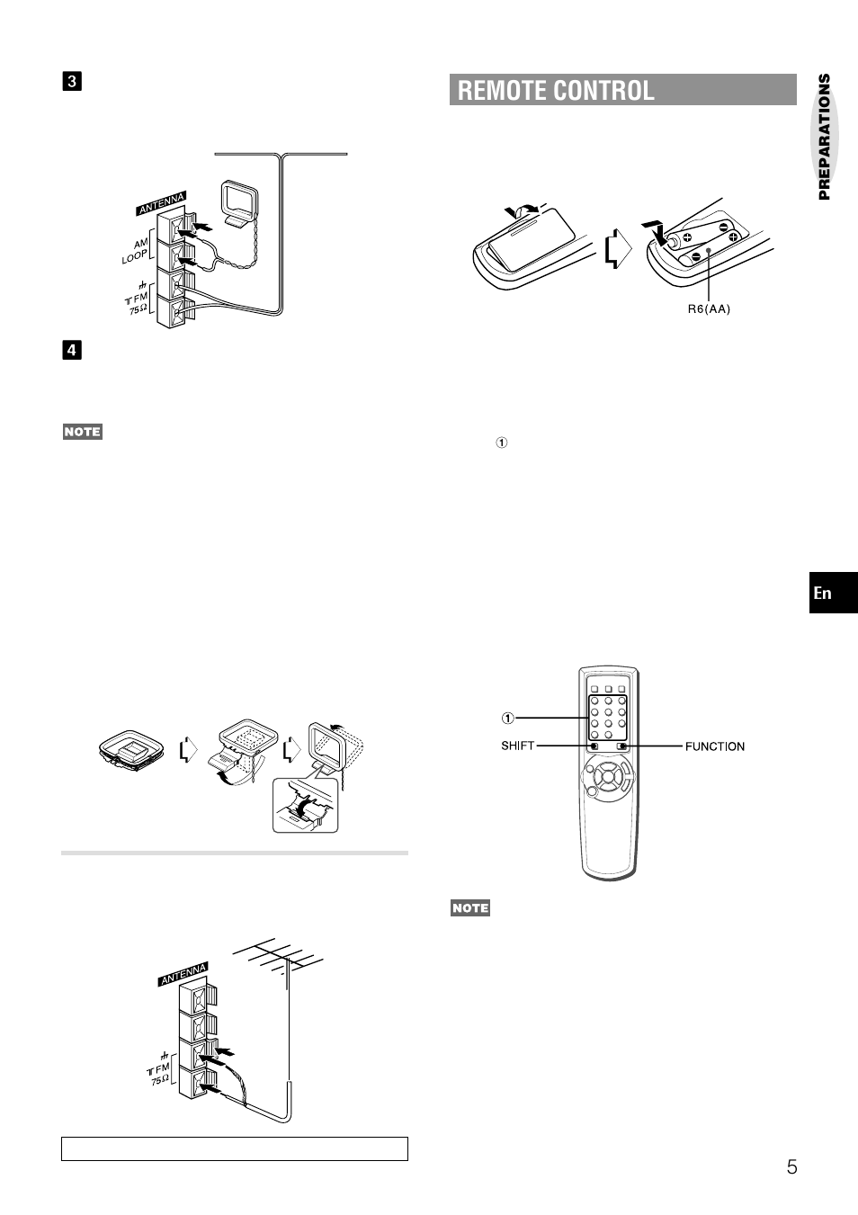 Remote control, Connecting an outdoor antenna | Aiwa NSX-AJ50 User Manual | Page 5 / 68