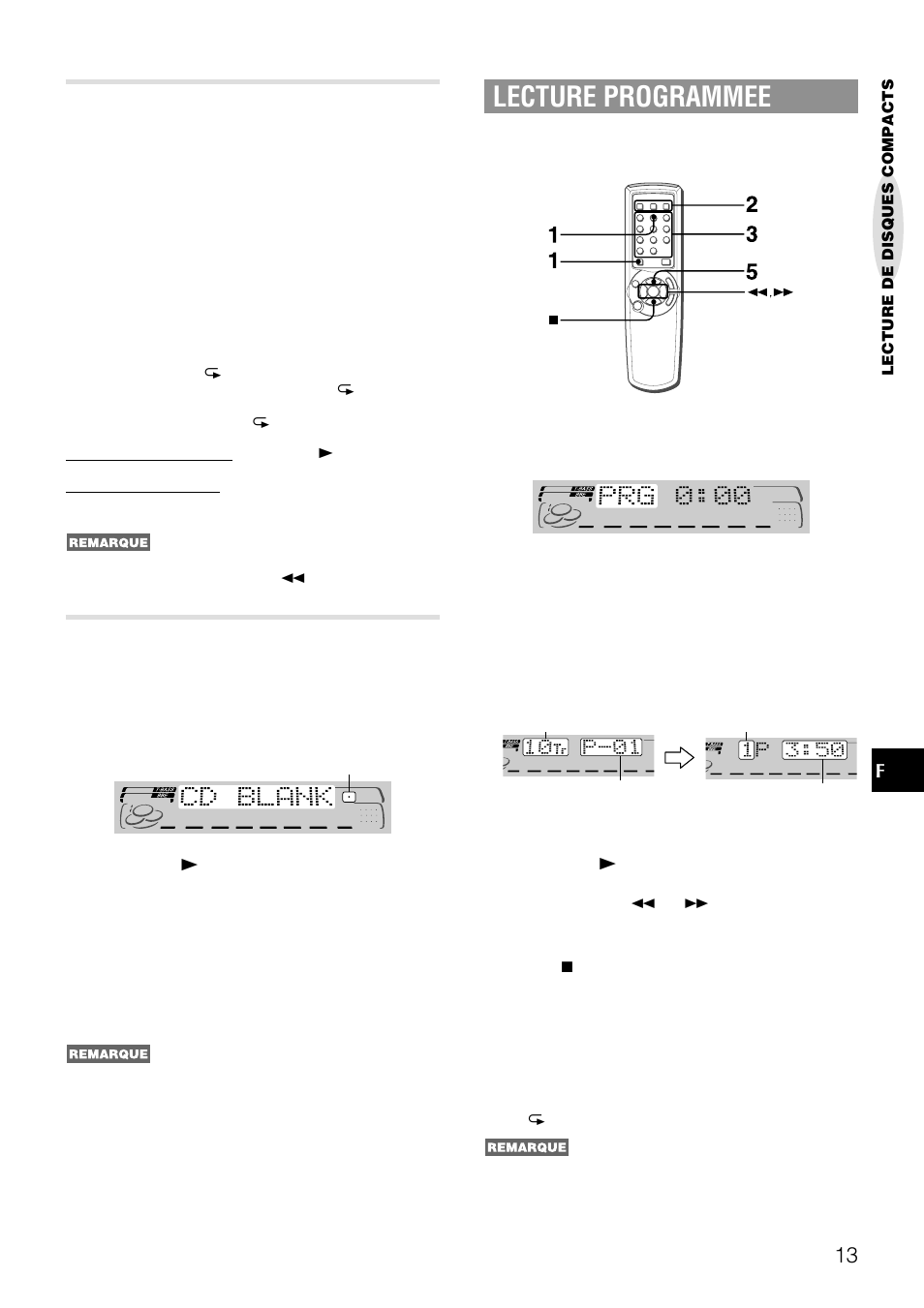 Lecture programmee, Lecture aleatoire/repetee, Lecture avec saut des blancs | Aiwa NSX-AJ50 User Manual | Page 58 / 68