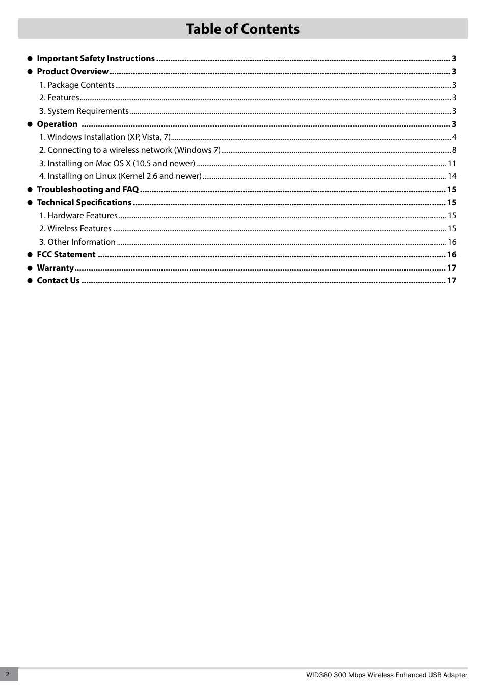 Kinivo WID380 300 Mbps Enhanced USB Wireless Network Adapter User Manual | Page 2 / 18