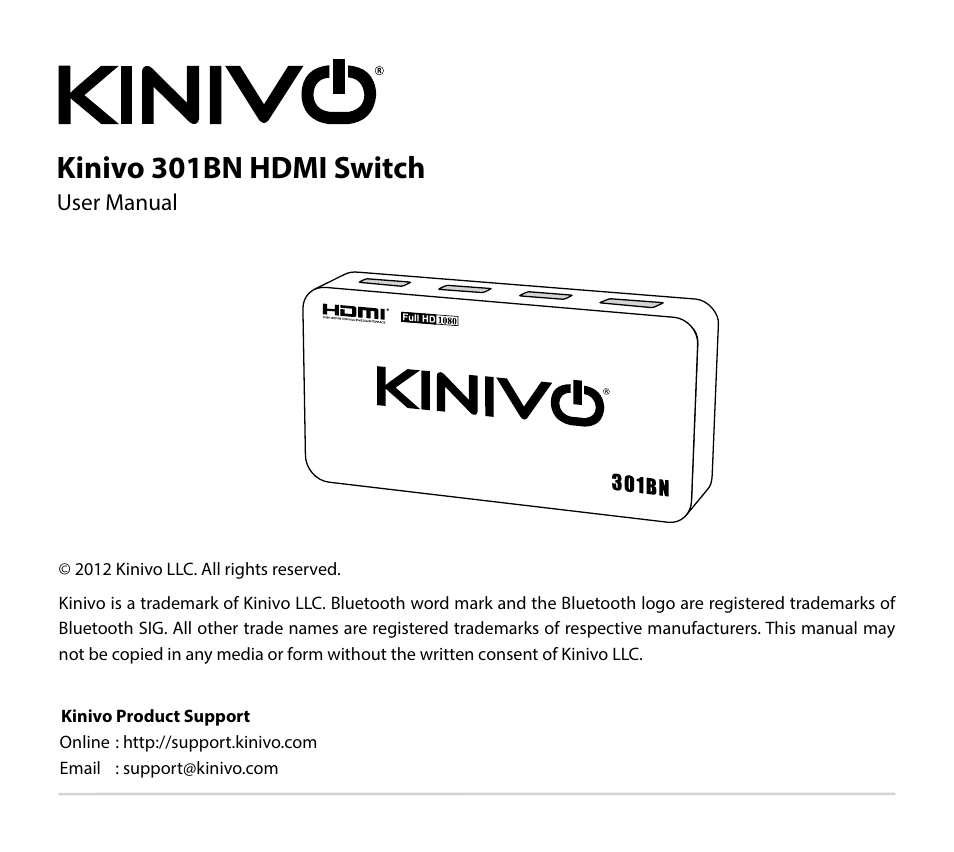 Kinivo 301BN Premium 3 port HDMI switch EN User Manual | 14 pages