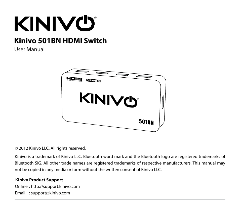 Kinivo 501BN Premium 5 port HDMI switch EN User Manual | 16 pages
