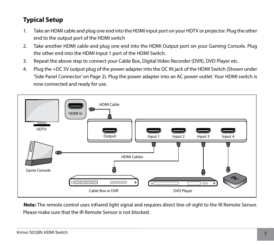 Typical setup | Kinivo 501BN Premium 5 port HDMI switch EN User Manual | Page 7 / 16