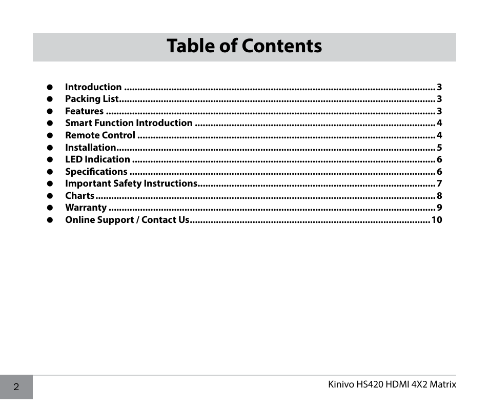 Kinivo HS420 Premium 4x2 High Speed HDMI Matrix with Remote Control User Manual | Page 2 / 12