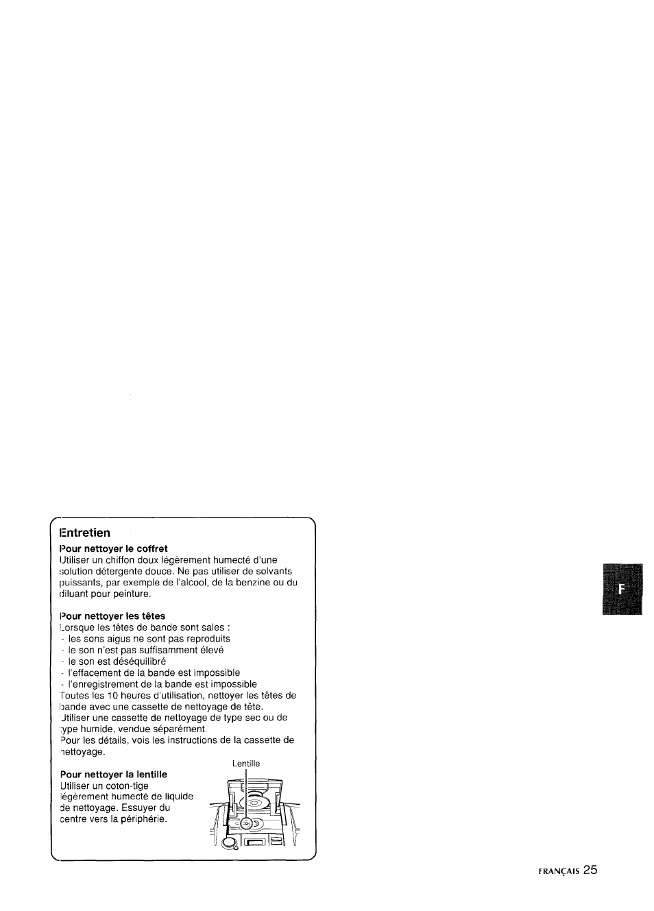 I^our nettoyer les têtes, Pour nettoyer la lentille | Aiwa CSD-ED 57 User Manual | Page 25 / 28