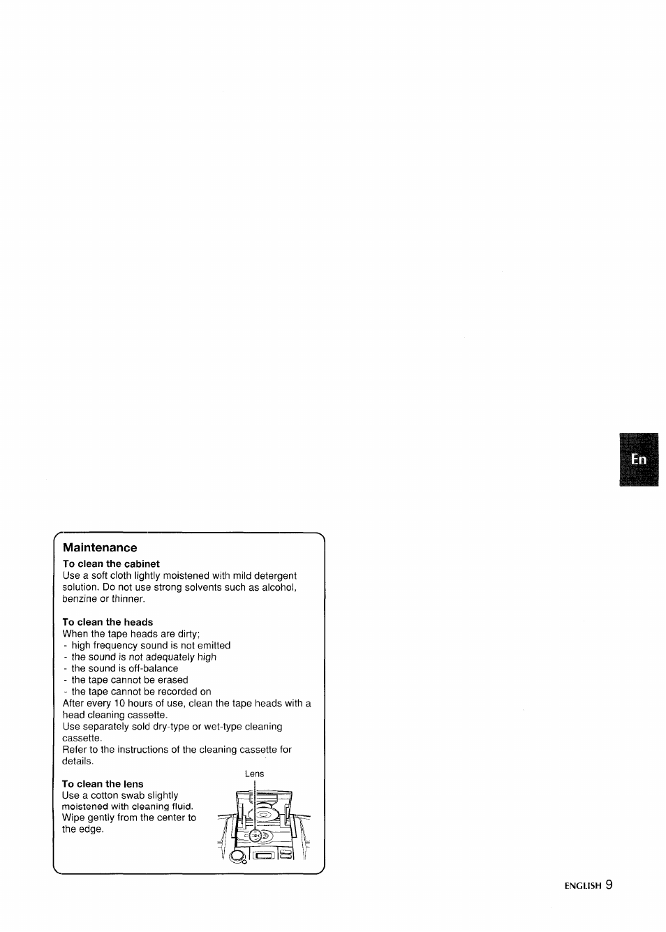 To clean the heads, Maintenance | Aiwa CSD-ED 57 User Manual | Page 9 / 28