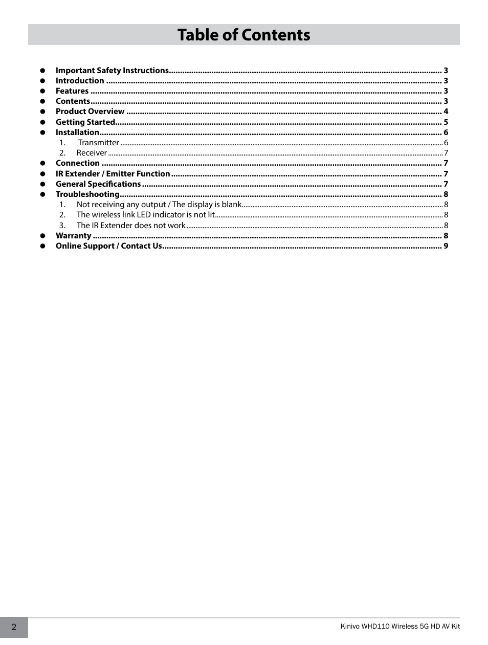 Kinivo WHD110 Wireless 5G HDMI Transmitter and Receiver System User Manual | Page 2 / 10