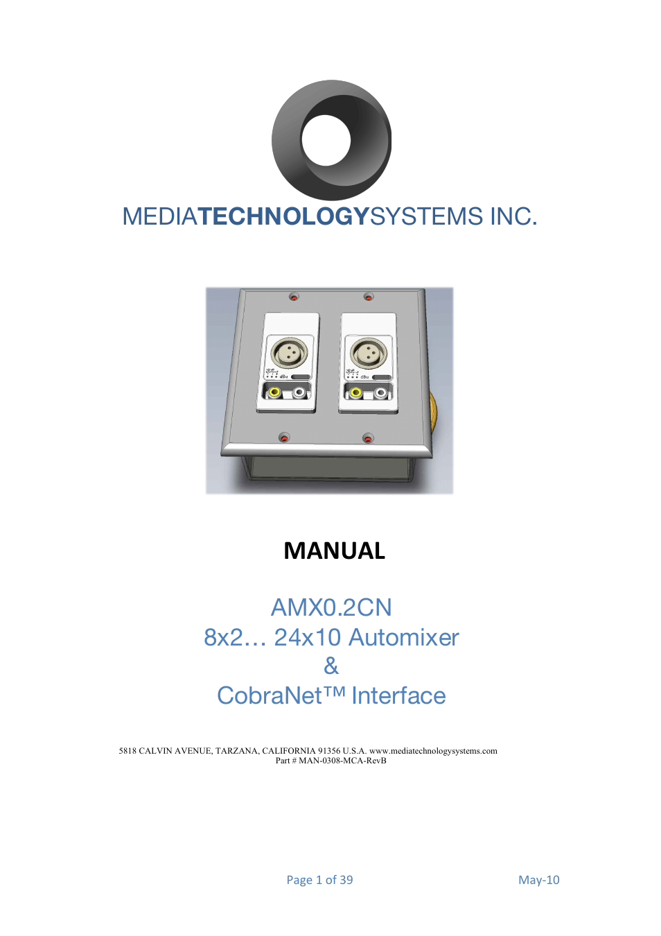 Media Technology Systems AMX 0.2 User Manual | 39 pages