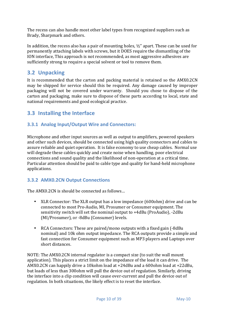 2 unpacking, 3 installing&the&interface | Media Technology Systems AMX 0.2 User Manual | Page 10 / 39