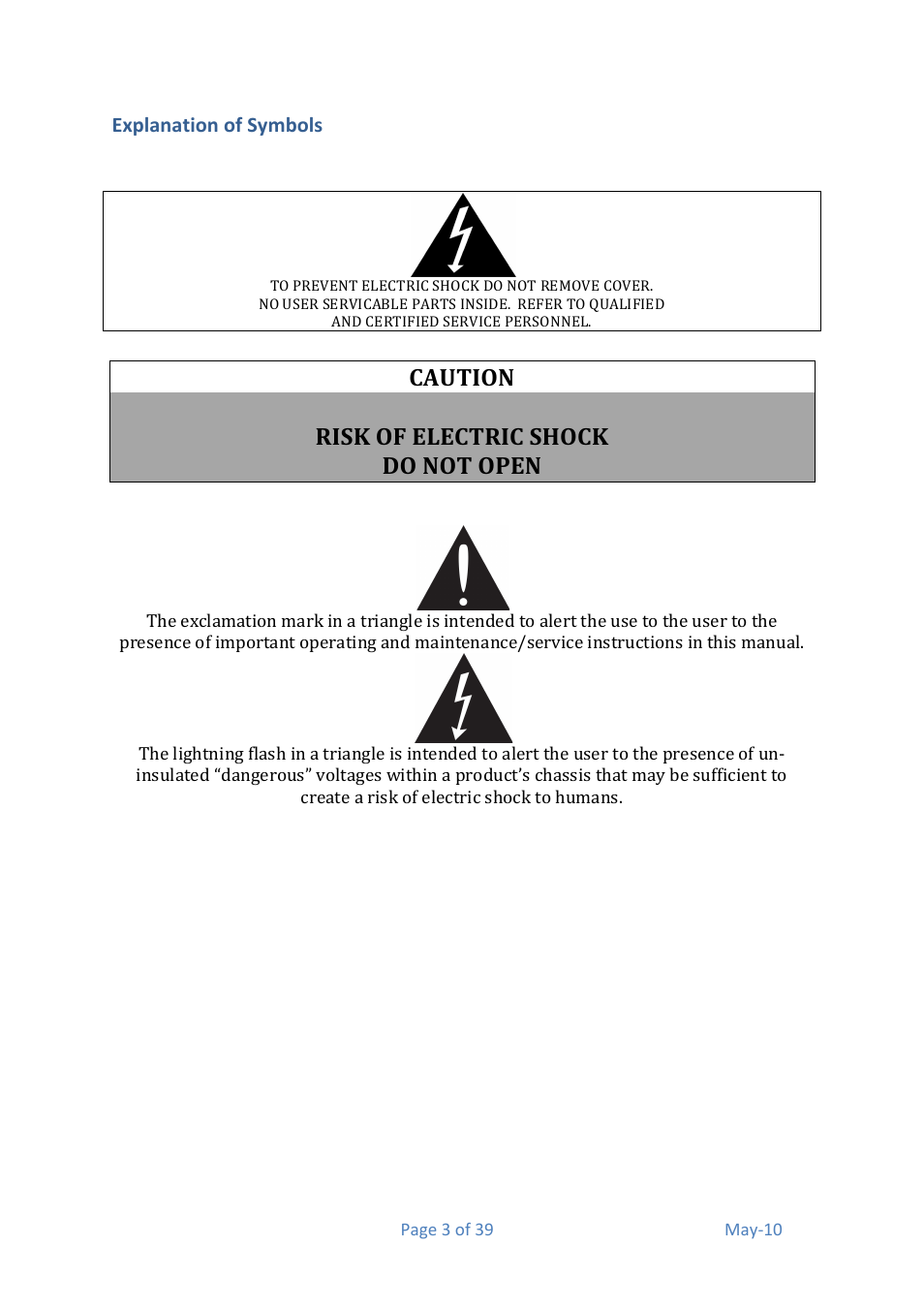 Caution! ! risk!of!electric!shock! do!not!open | Media Technology Systems AMX 0.2 User Manual | Page 3 / 39