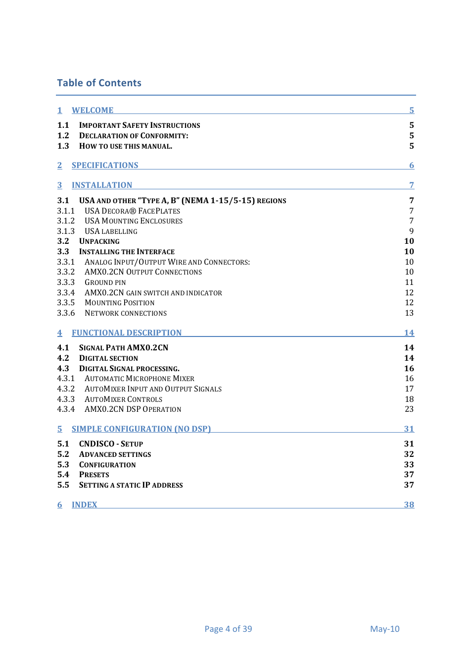 Table&of&contents | Media Technology Systems AMX 0.2 User Manual | Page 4 / 39