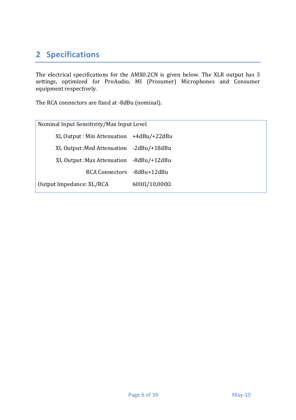 2 specifications | Media Technology Systems AMX 0.2 User Manual | Page 6 / 39